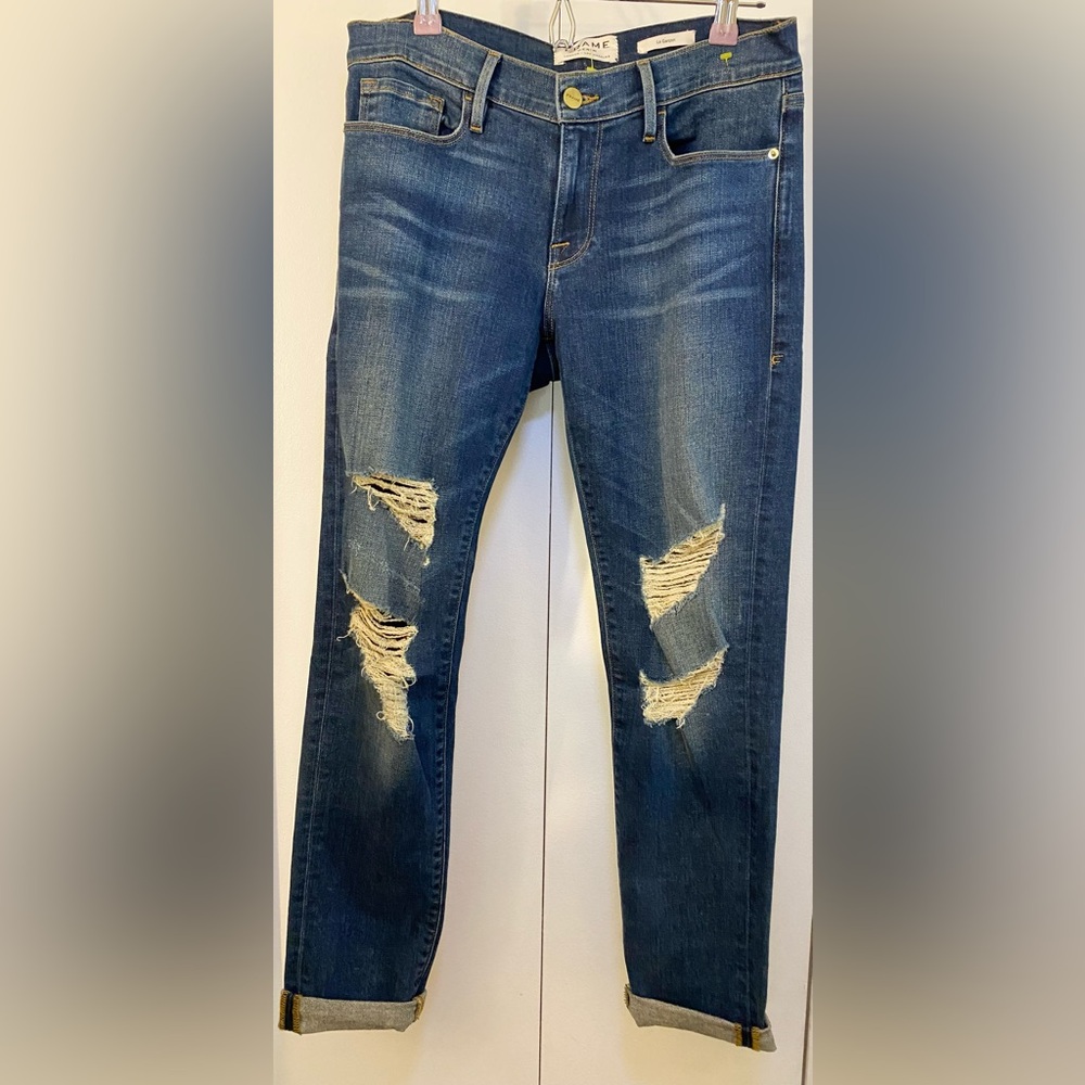 Frame Le Garçon mid rise distressed jeans size 30